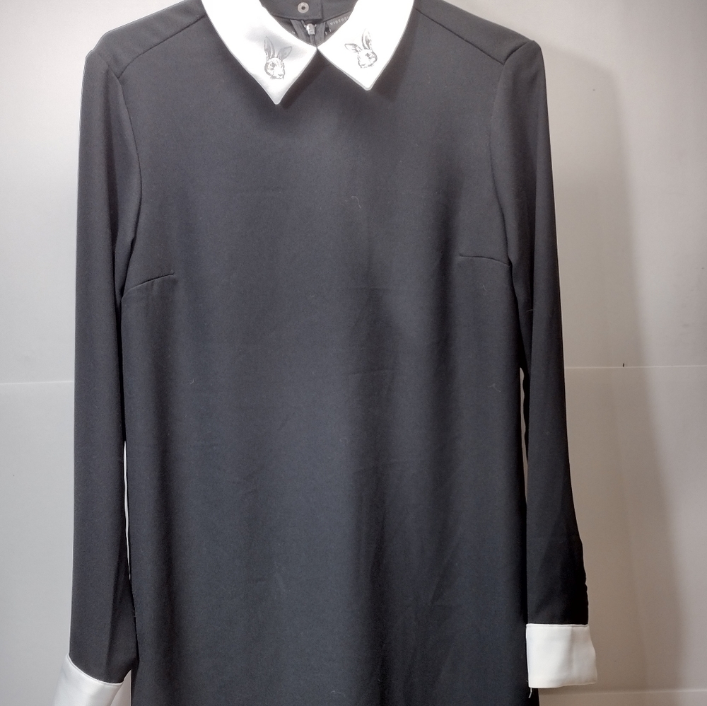 Victoria Beckham White Collar and Cuffs Black Block Dress l Size small l Goth - Picture 4 of 7